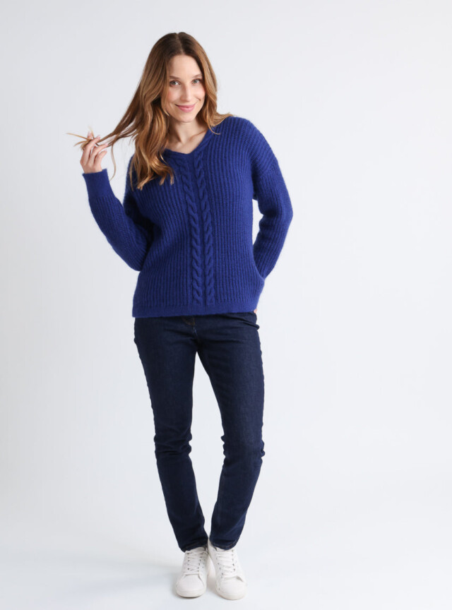 Maison Solfin - Pull femme maille perlée bleu indigo – 3