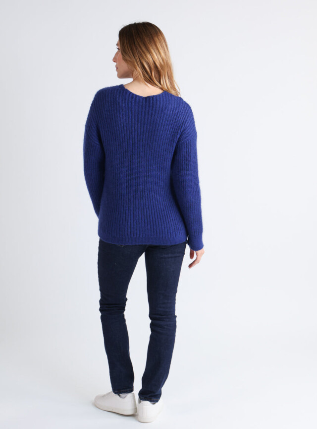Maison Solfin - Pull femme maille perlée bleu indigo – 3