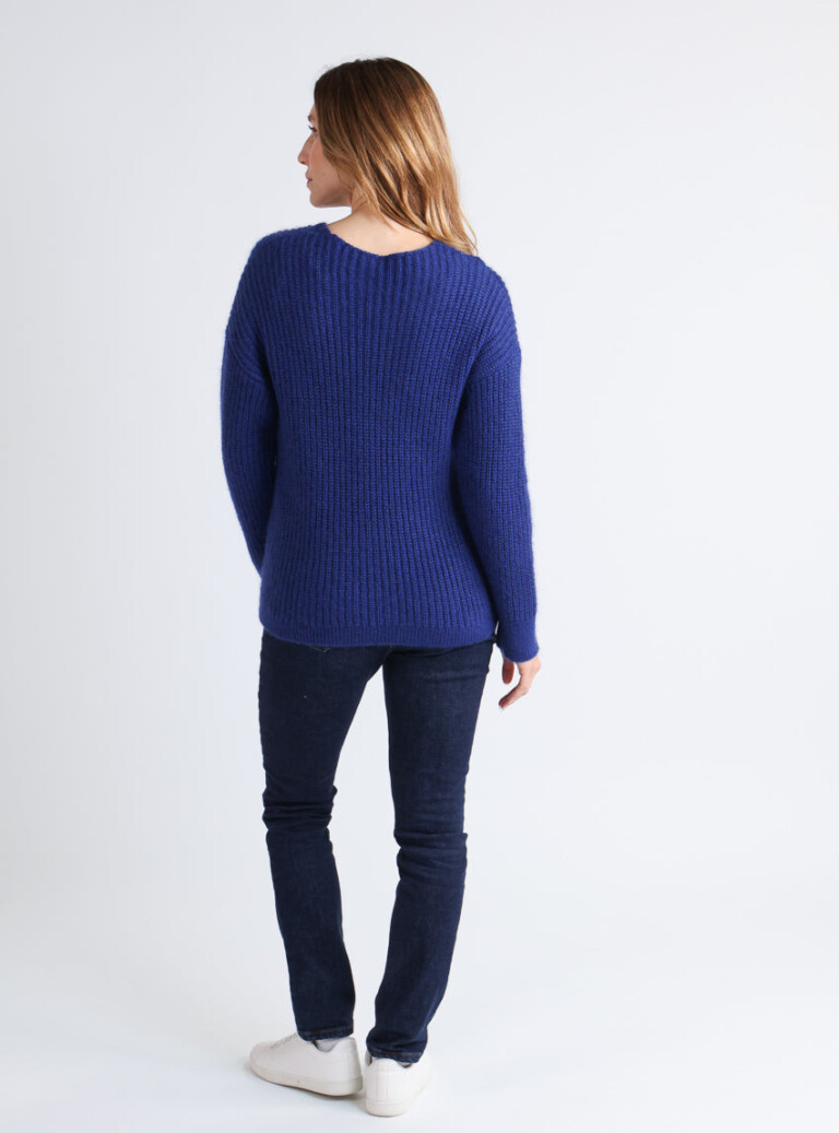 Maison Solfin - Pull femme maille perlée bleu indigo – 3