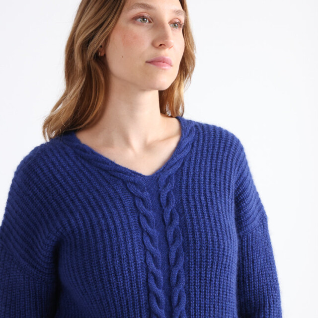Maison Solfin - Pull femme maille perlée bleu indigo – 3