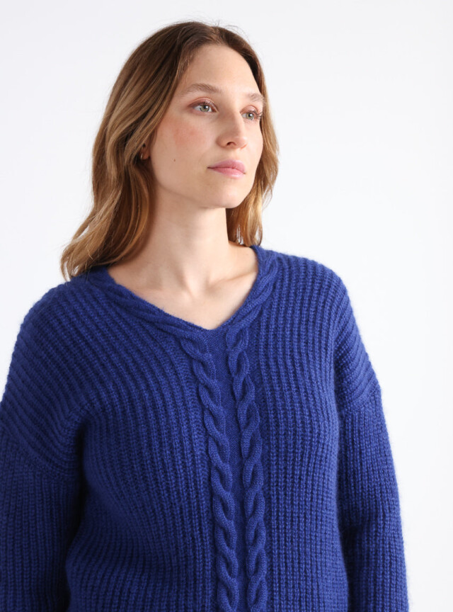 Maison Solfin - Pull femme maille perlée bleu indigo – 3