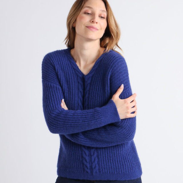 Maison Solfin - Pull femme maille perlée bleu indigo – 3