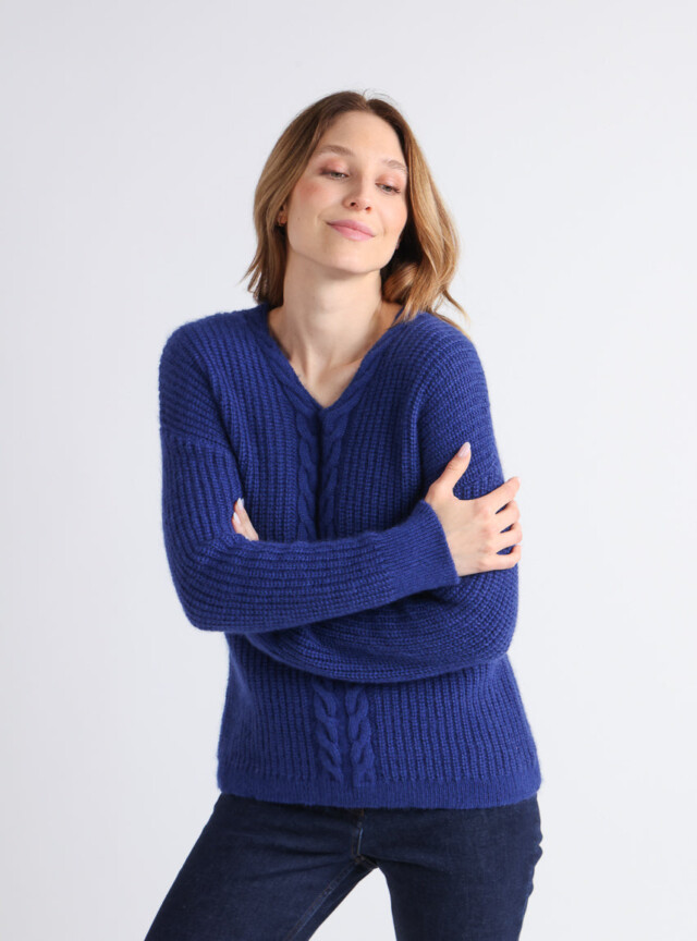 Maison Solfin - Pull femme maille perlée bleu indigo – 3