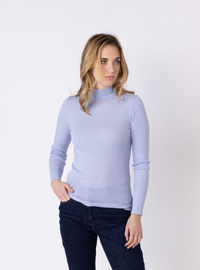 MAISON SOLFIN - Pull chaussette femme col montant bleu ciel