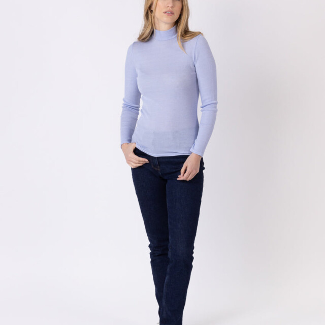 Maison Solfin - Pull chaussette femme col montant bleu ciel – 5