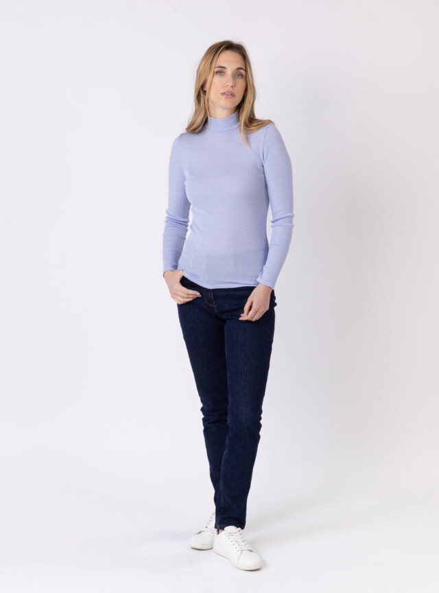 Maison Solfin - Pull chaussette femme col montant bleu ciel – 5