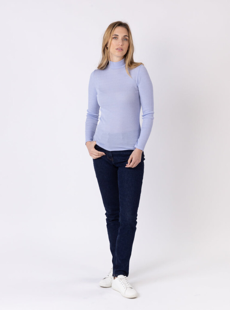 Maison Solfin - Pull chaussette femme col montant bleu ciel – 5