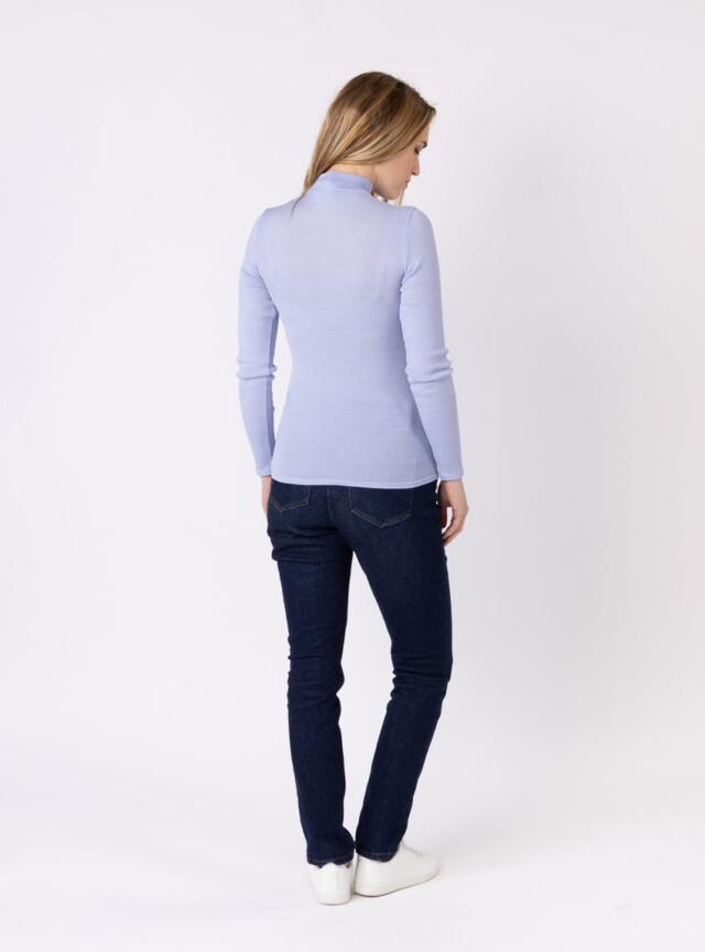 Maison Solfin - Pull chaussette femme col montant bleu ciel – 5