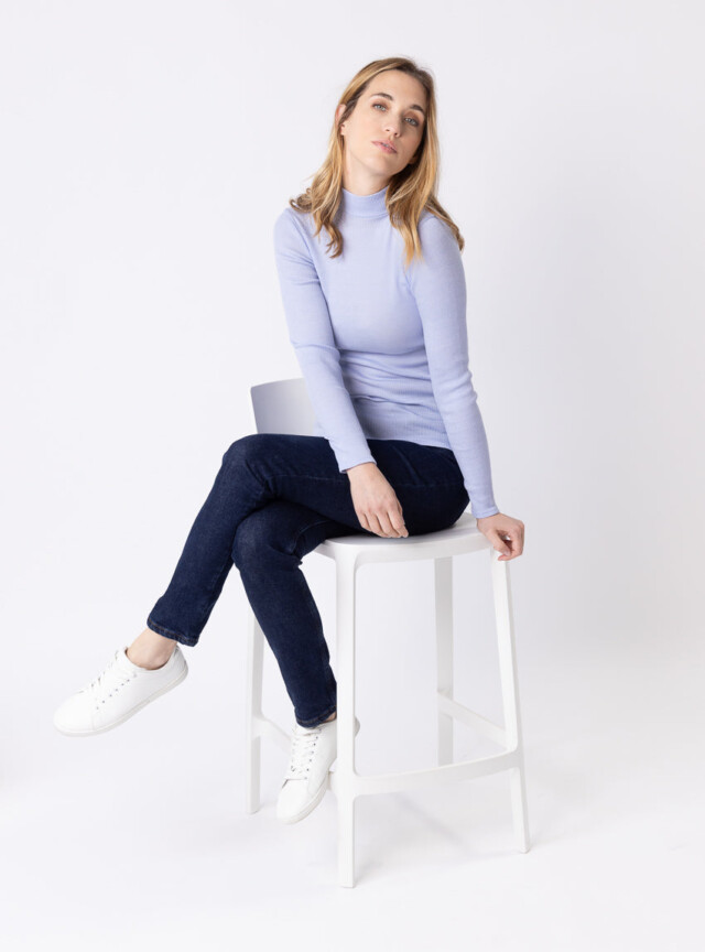 Maison Solfin - Pull chaussette femme col montant bleu ciel – 5