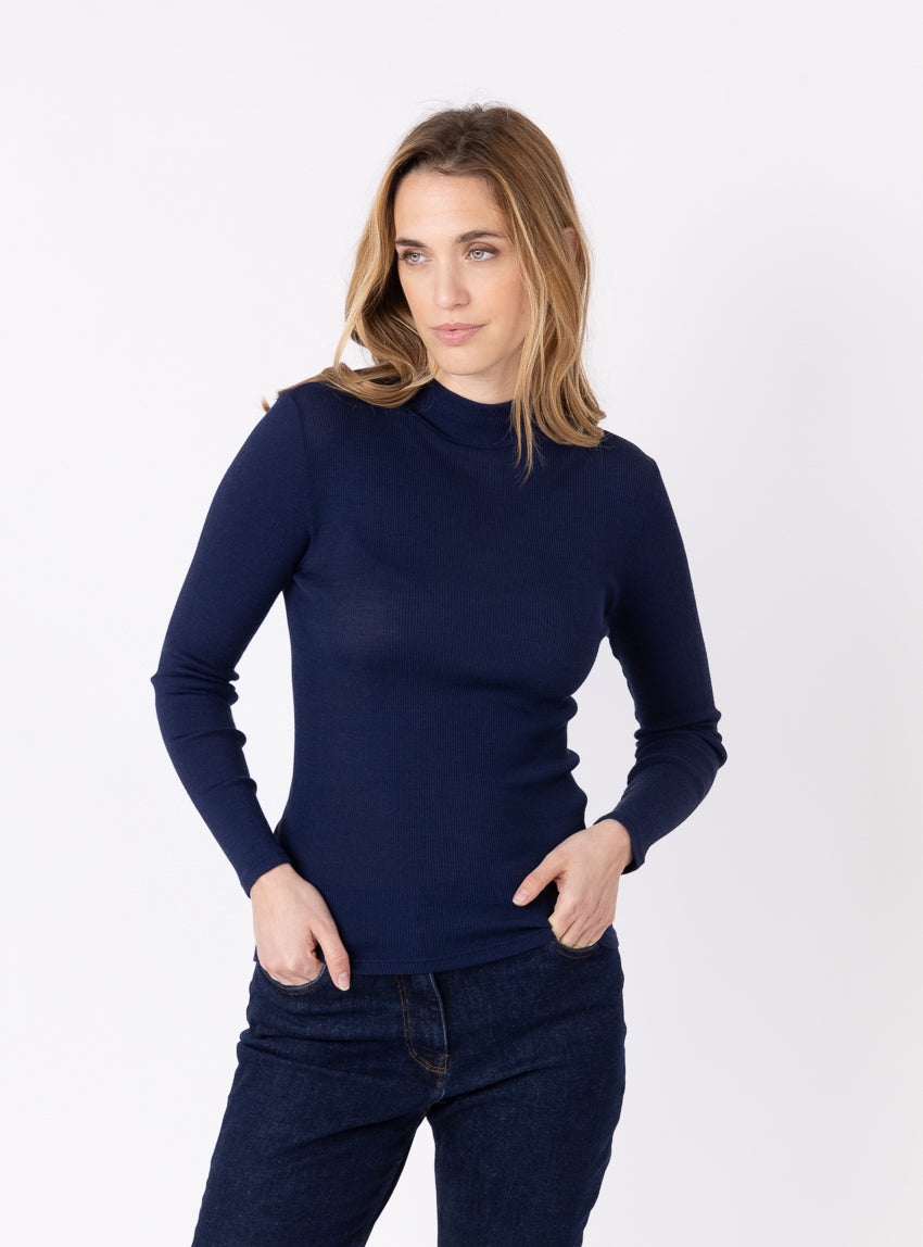 7650 bleu marine pull 1 Maison Solfin - Pull chaussette femme col montant bleu marine – 5