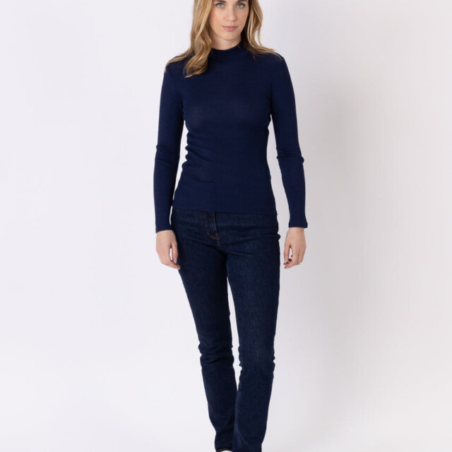Maison Solfin - Pull chaussette femme col montant bleu marine – 5