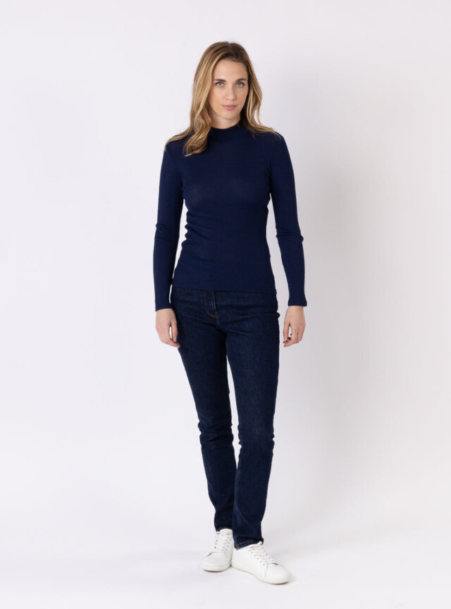 Maison Solfin - Pull chaussette femme col montant bleu marine – 5