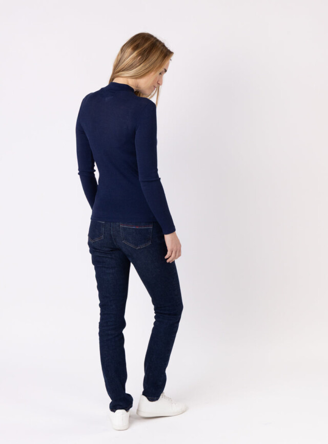 Maison Solfin - Pull chaussette femme col montant bleu marine – 5