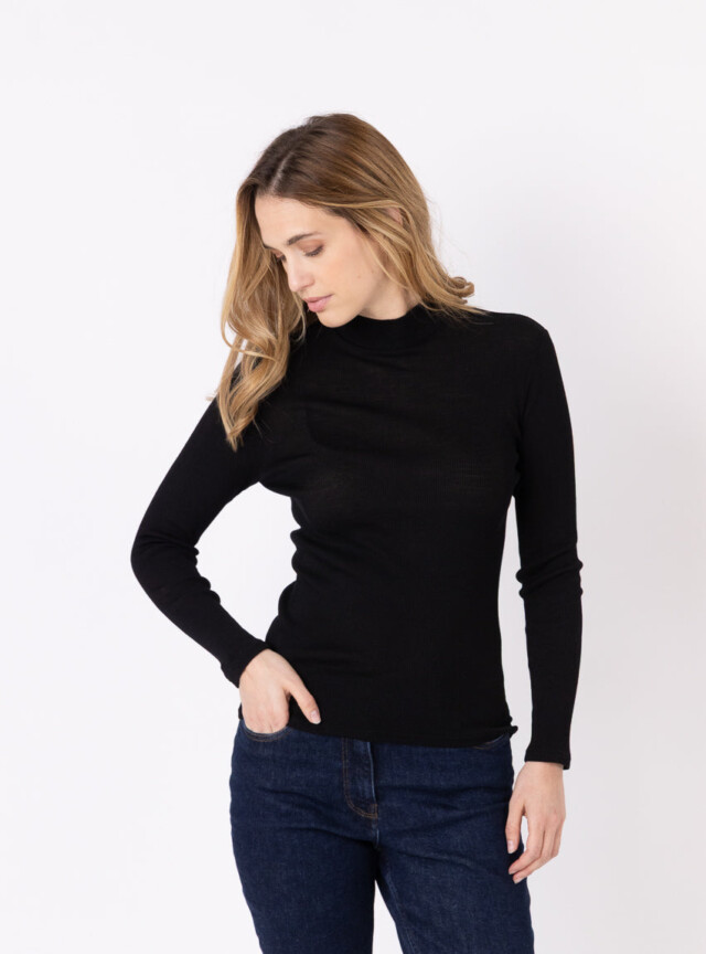 MAISON SOLFIN - Pull chaussette femme col montant noir