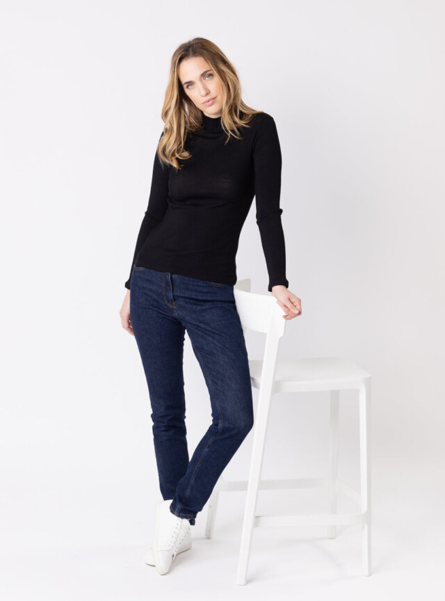 Maison Solfin - Pull chaussette femme col montant noir – 5