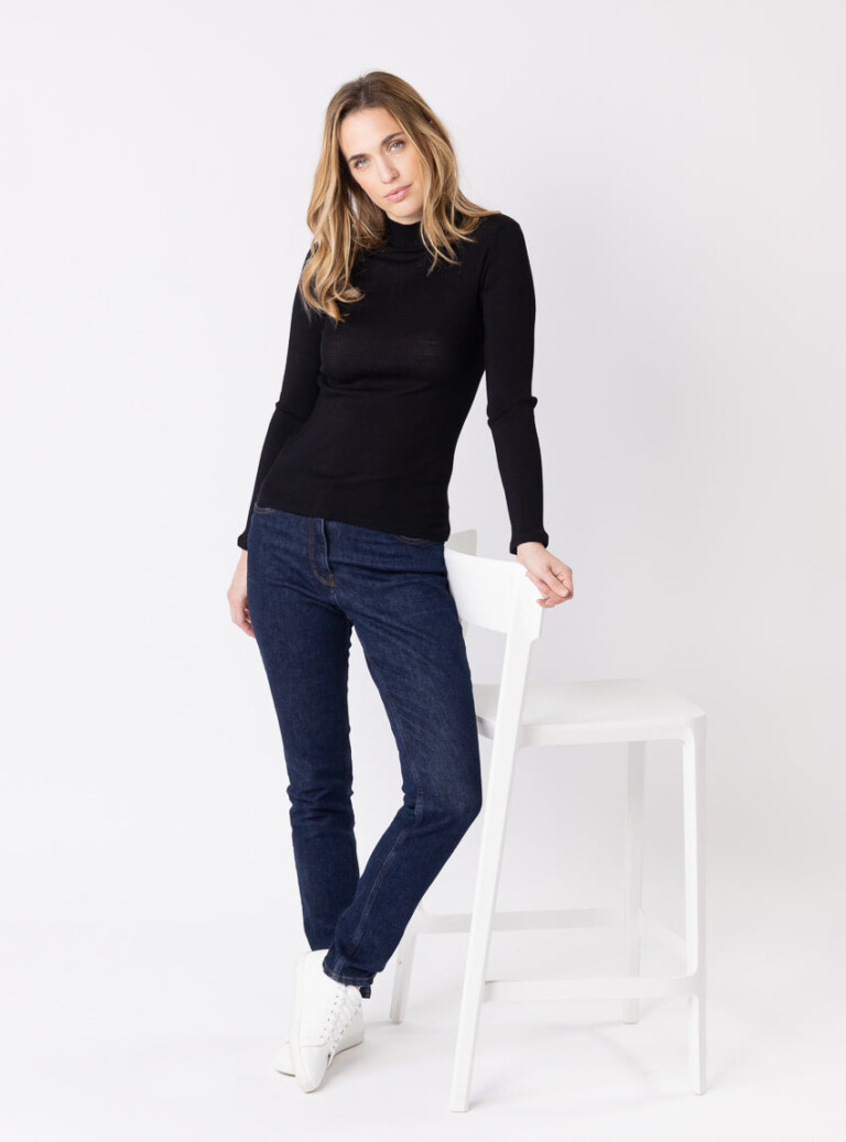 Maison Solfin - Pull chaussette femme col montant noir – 5