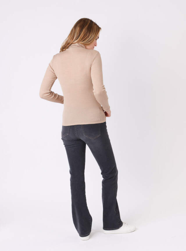 Maison Solfin - Pull chaussette col roulé laine et soie beige – 5