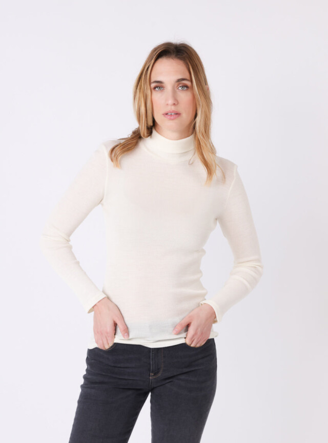 Pull chaussette col roulé laine et soie blanc par la marque MAISON SOLFIN MAISON SOLFIN - Pull chaussette col roulé laine et soie blanc
