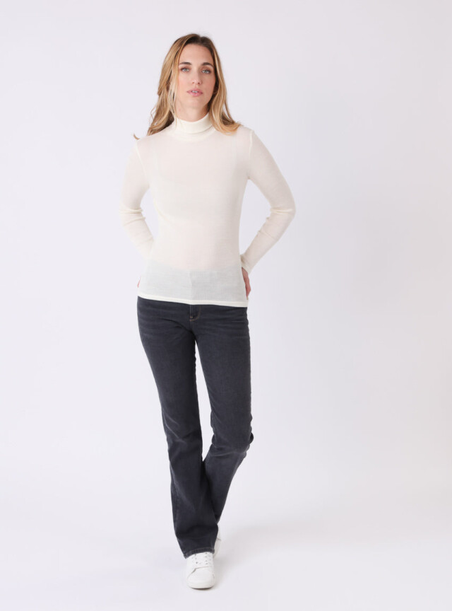 Maison Solfin - Pull chaussette col roulé laine et soie blanc – 5