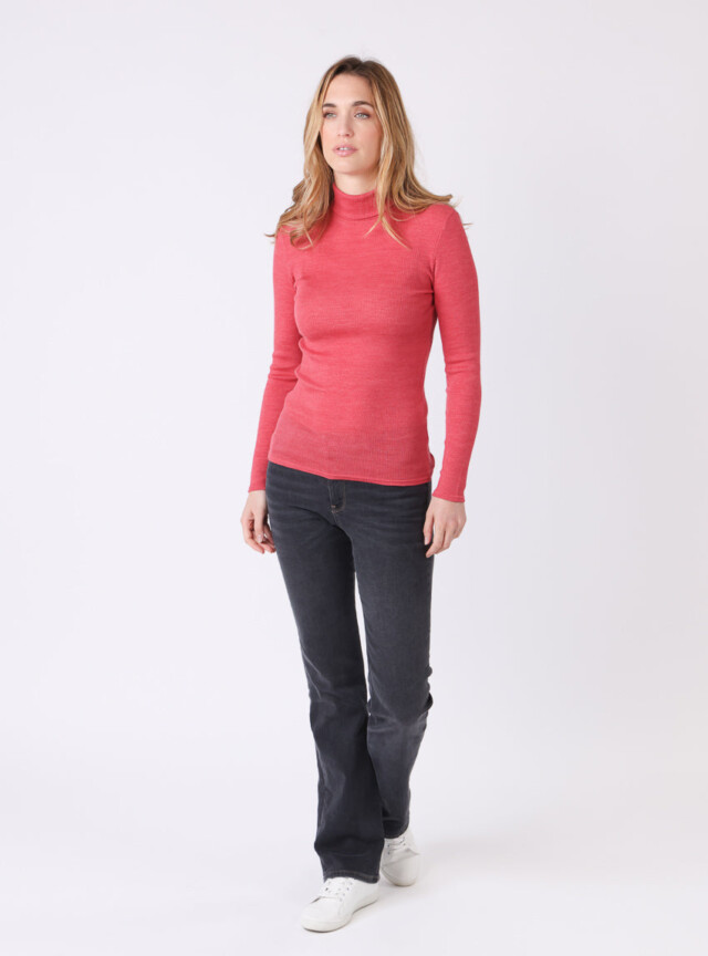 Maison Solfin - Pull chaussette col roulé laine et soie rouge – 5