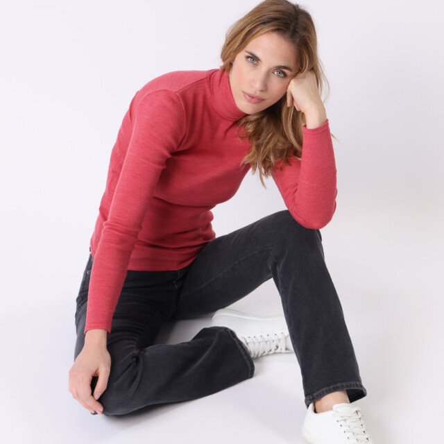 Maison Solfin - Pull chaussette col roulé laine et soie rouge – 5