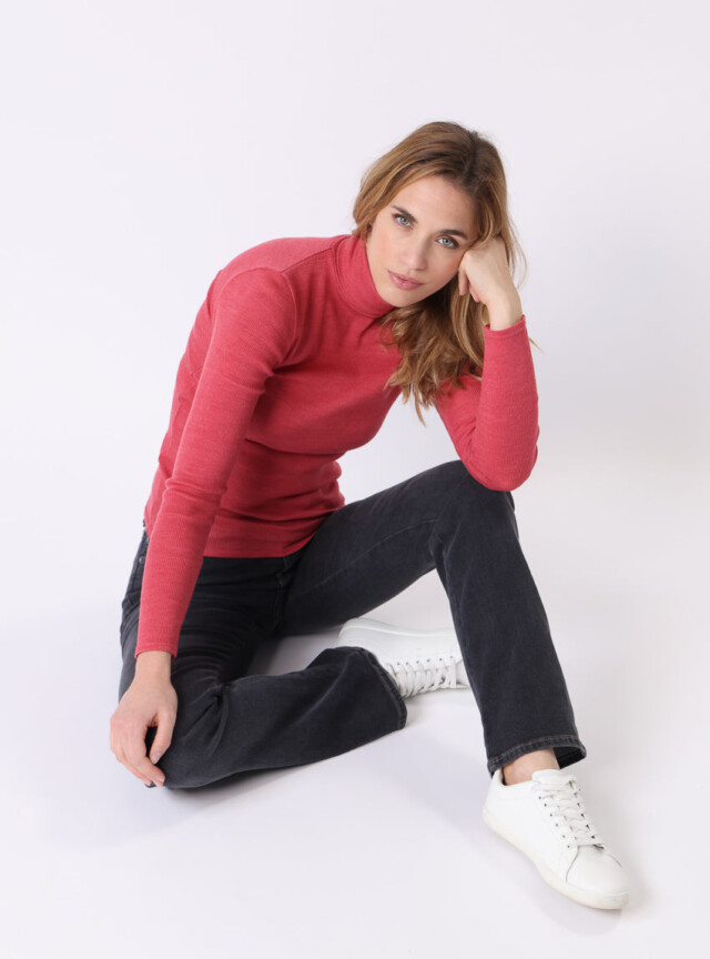 Maison Solfin - Pull chaussette col roulé laine et soie rouge – 5