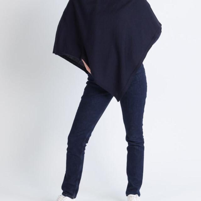 Maison Solfin - Poncho femme en laine mérinos bleu marine – U