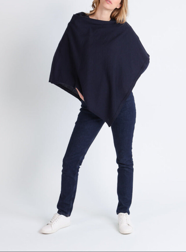 Maison Solfin - Poncho femme en laine mérinos bleu marine – U