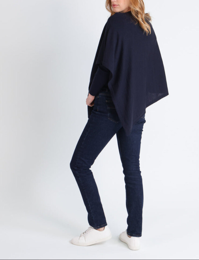 Maison Solfin - Poncho femme en laine mérinos bleu marine – U