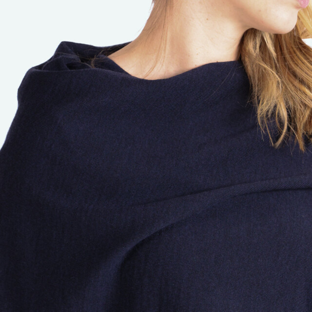Maison Solfin - Poncho femme en laine mérinos bleu marine – U