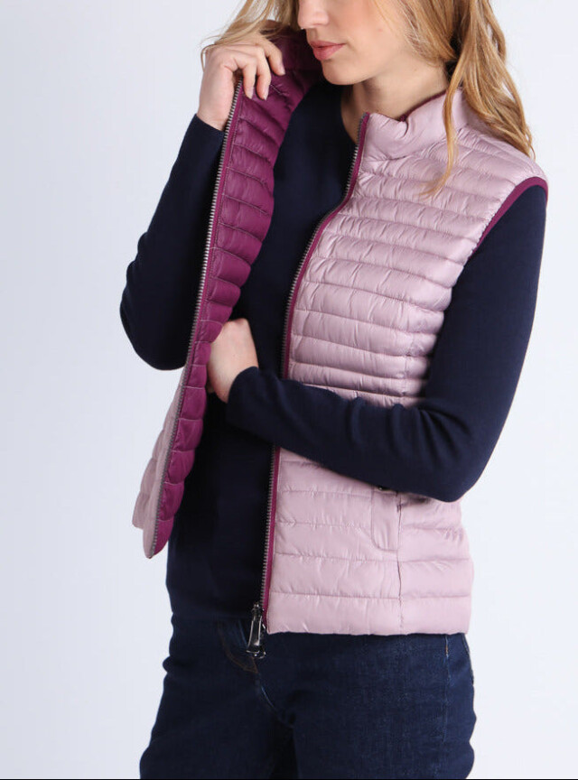 Doudoune femme sans manches réversible rose prune par la marque MAISON SOLFIN MAISON SOLFIN - Doudoune femme sans manches réversible rose prune