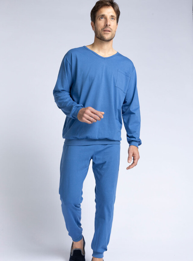 Maison Solfin - Pyjama homme en coton bleu foncé – 5