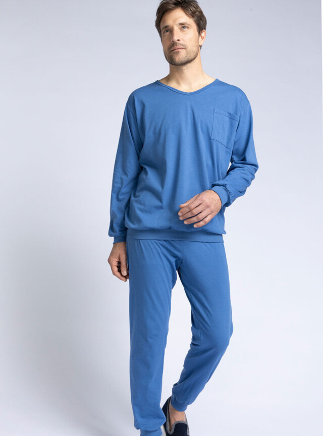 Maison Solfin - Pyjama homme en coton bleu foncé – 5