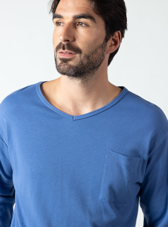 Maison Solfin - Pyjama homme en coton bleu foncé – 5