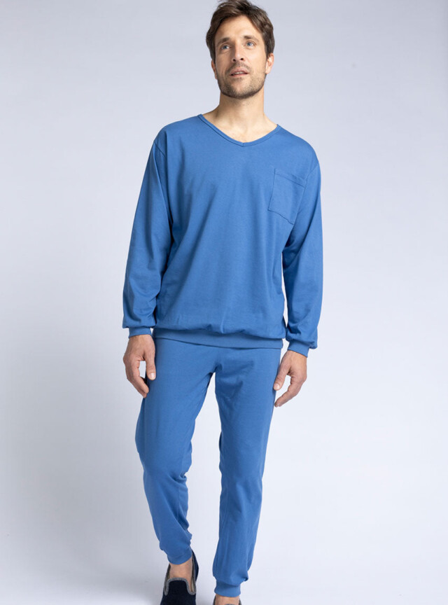 Maison Solfin - Pyjama homme en coton bleu foncé – 5