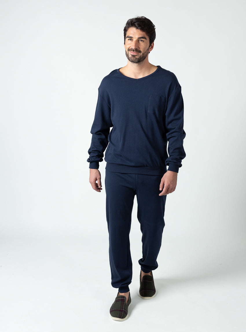 7663 bleu marine 1 e87725b2 4313 4763 acf8 768107f0bd24 Maison Solfin - Pyjama homme en coton bleu marine – 5