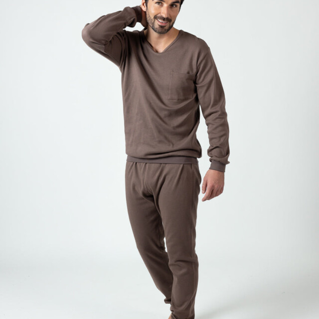Maison Solfin - Pyjama homme en coton marron – 5