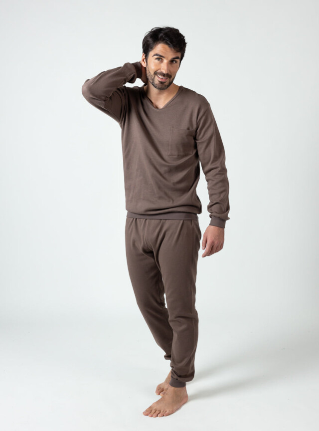 Maison Solfin - Pyjama homme en coton marron – 5