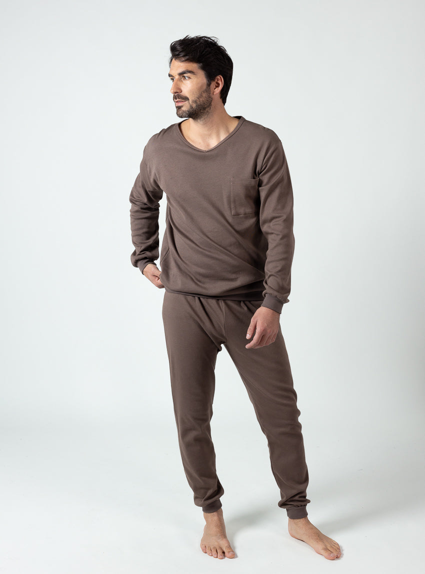 7663 marron 2 cd73bace a40f 4913 99f2 2f55acefc5d3 Maison Solfin - Pyjama homme en coton marron – 5