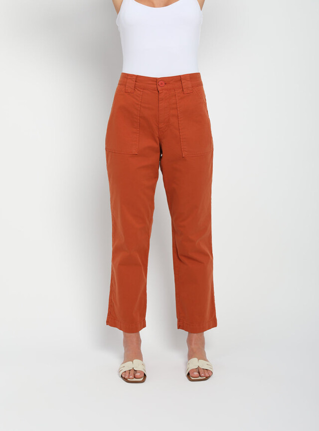 Maison-solfin - Pantalon femme taille haute orange terracotta – 50
