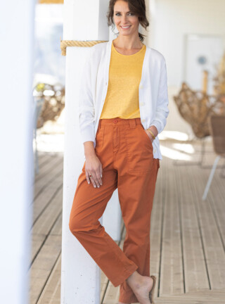 MAISON SOLFIN - Pantalon femme taille haute orange terracotta