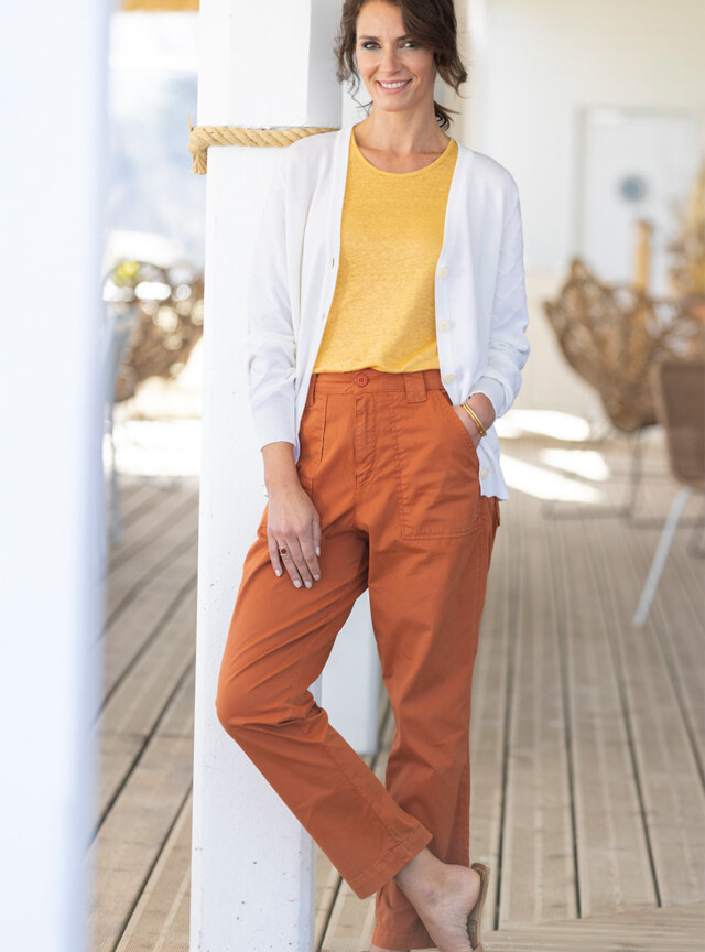 Pantalon femme taille haute orange terracotta par la marque MAISON SOLFIN MAISON SOLFIN - Pantalon femme taille haute orange terracotta