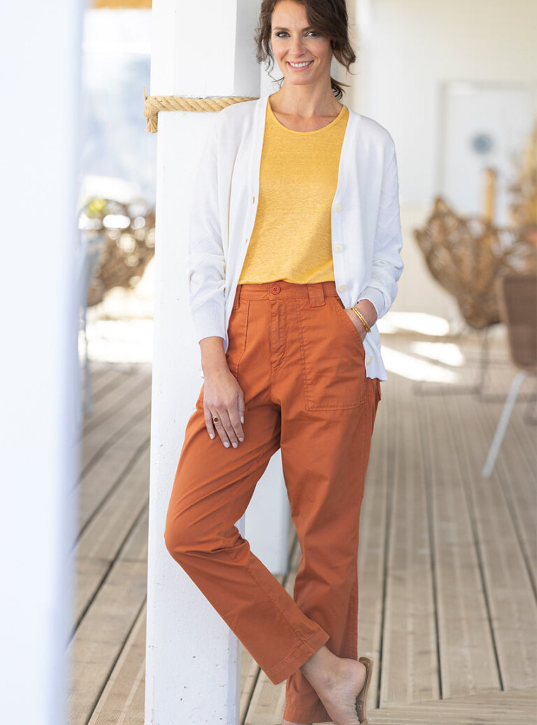 Maison-solfin - Pantalon femme taille haute orange terracotta – 50