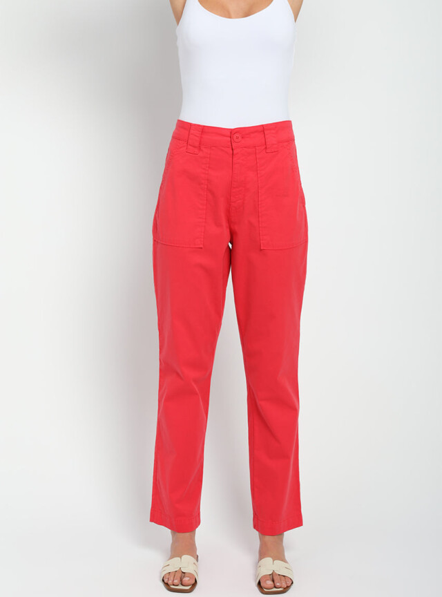 Maison-solfin - Pantalon femme taille haute rouge – 50