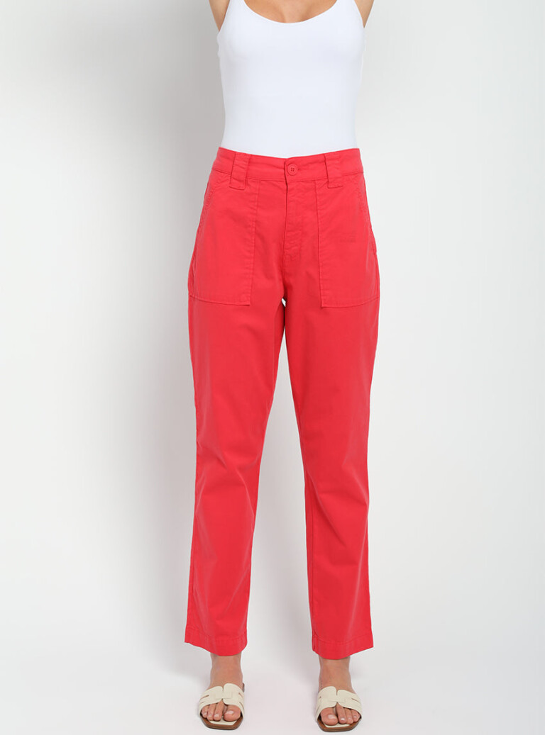 Maison-solfin - Pantalon femme taille haute rouge – 50