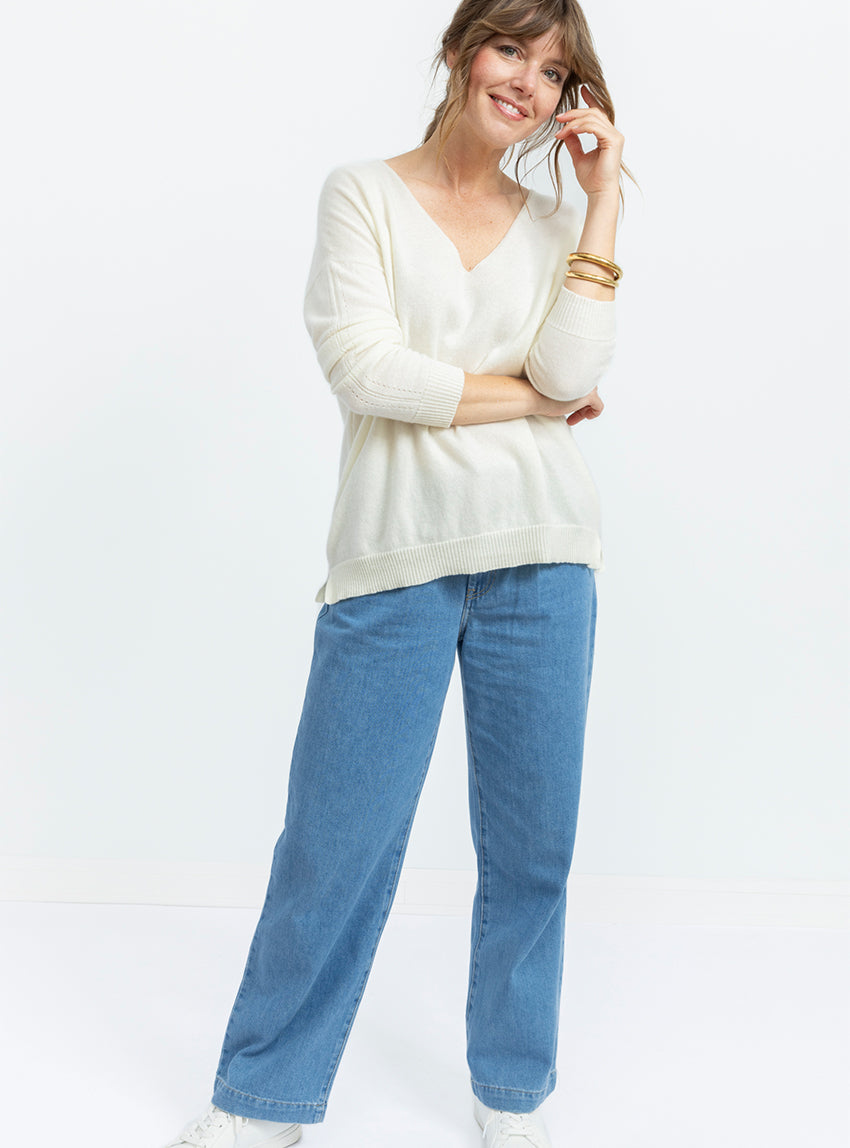 7695 ICL 1 jean large femme coton bleu indigo clair Maison-solfin - Jean large femme bleu indigo clair – 44