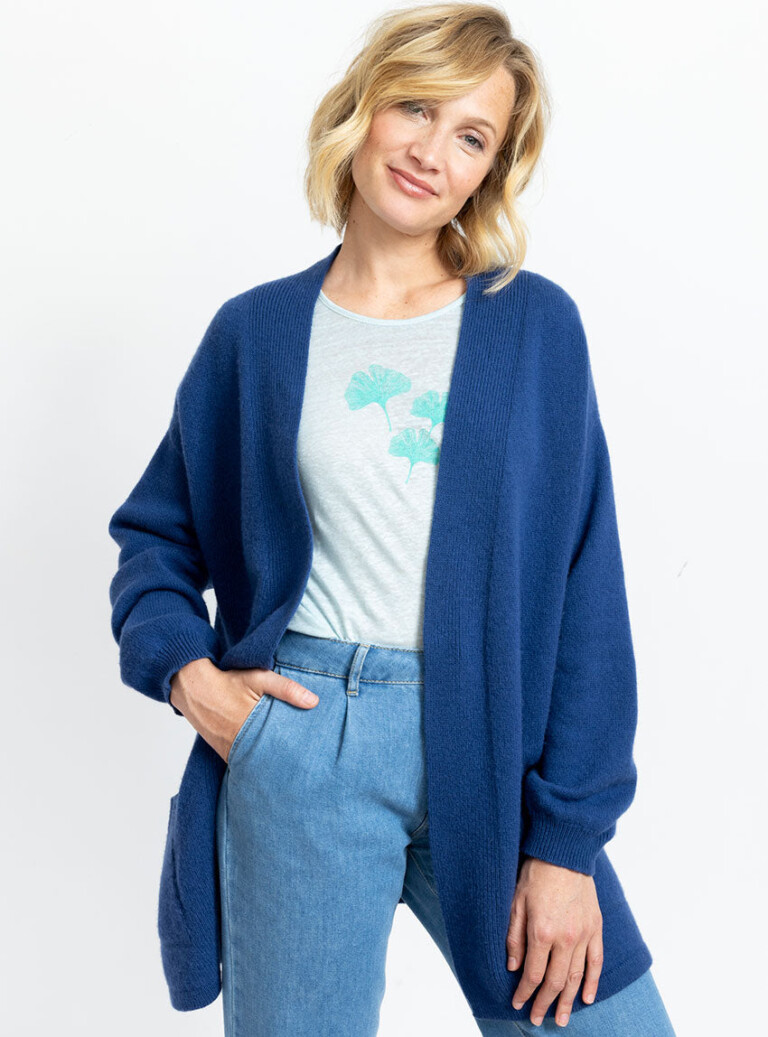 Maison Solfin - Veste femme en laine mérinos bleu – 4