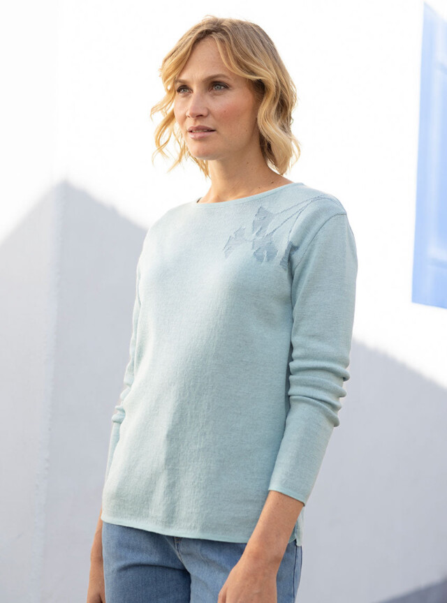 Maison Solfin - Pull femme jacquard laine mérinos vert – 50