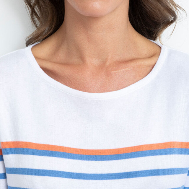 Maison Solfin - Pull marinière femme rayé bleu et orange – 50