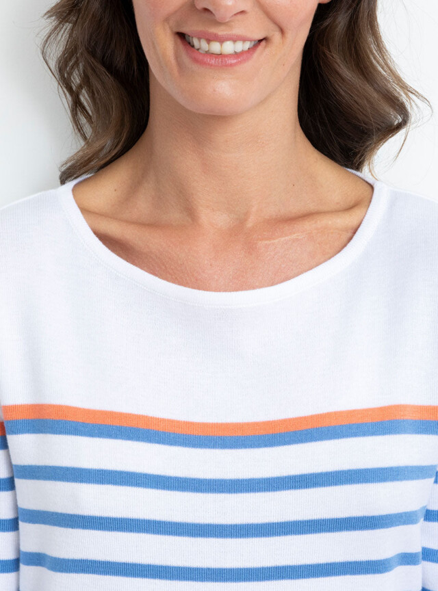 Maison Solfin - Pull marinière femme rayé bleu et orange – 50